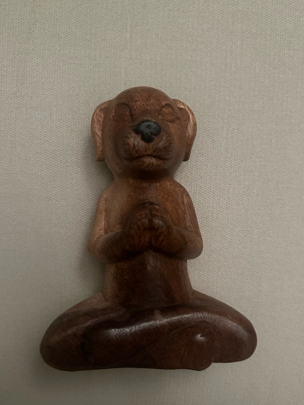 Wooden Meditating Dog Figurine in Warm Brown